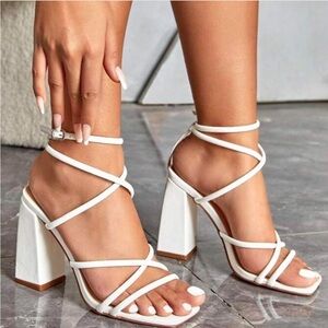 Elegant White Strappy Women's Heels